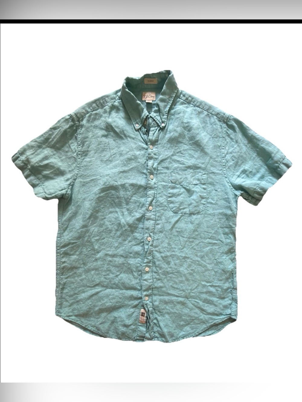 J.Crew Baird McNutt Irish Linen Shirt Medium Teal Blue Classic Fit Short Sleeve